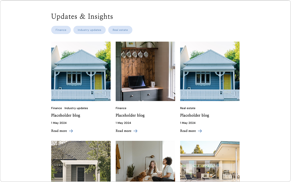 Mortgage broker website template - Corporate Edge and Dreamweaver blog and news feature