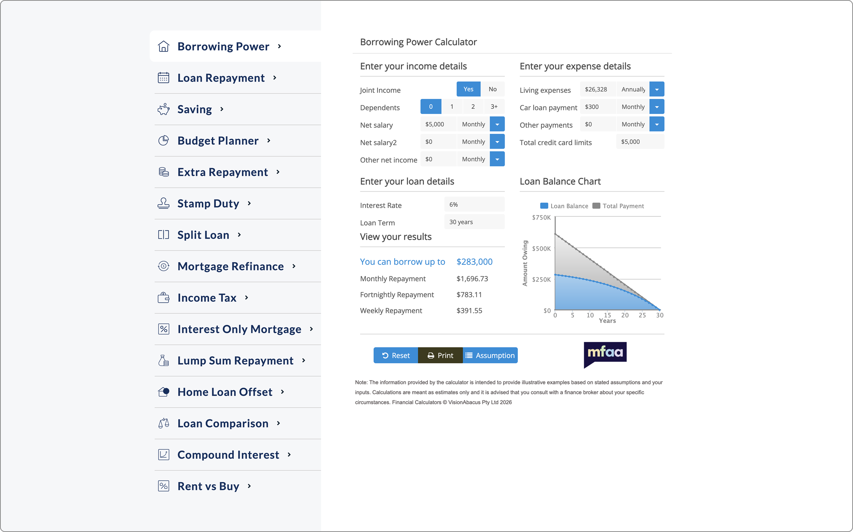 Mortgage broker website template - Calculator integration with MFAA or FBAA