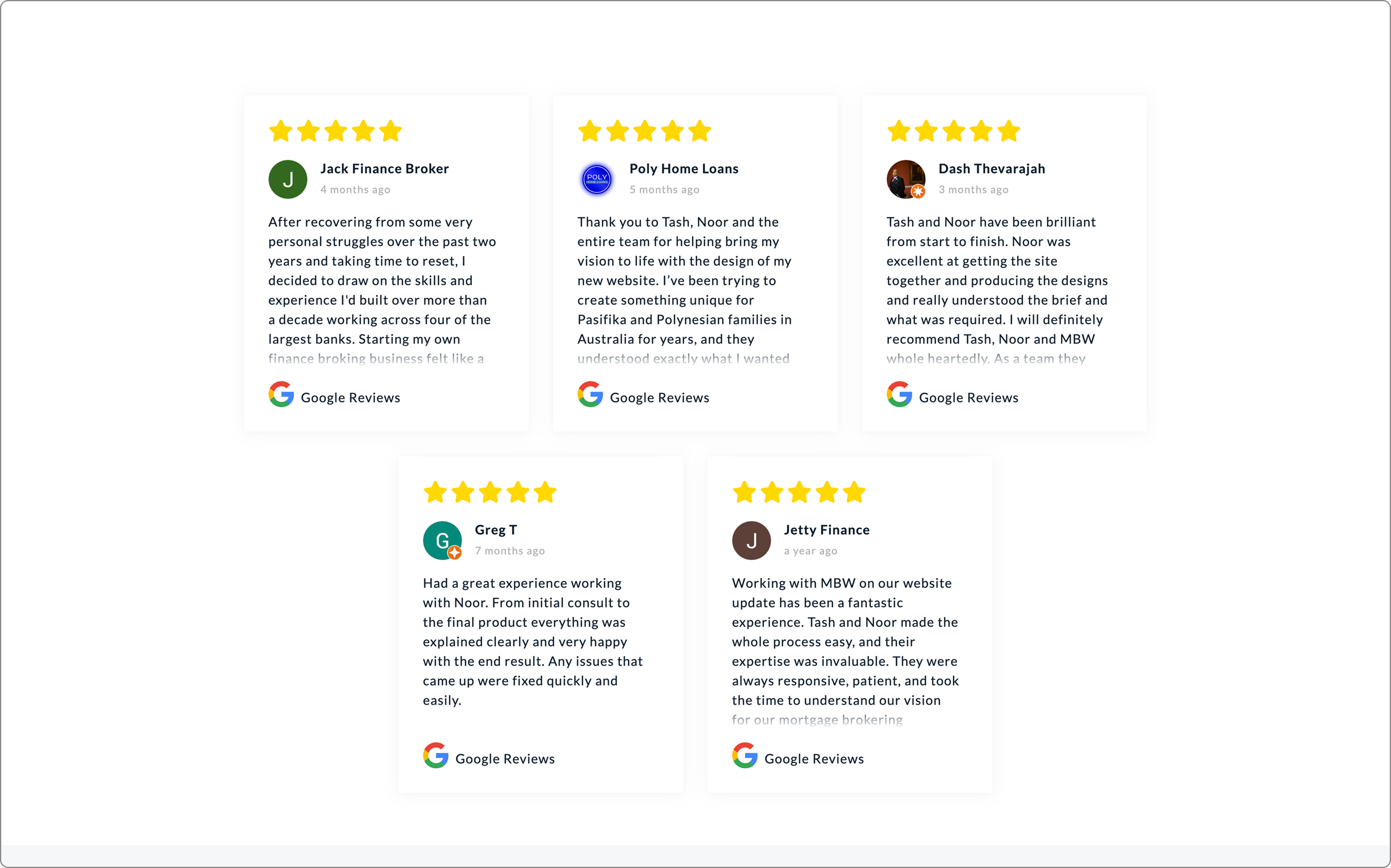 Mortgage broker website template - Google reviews