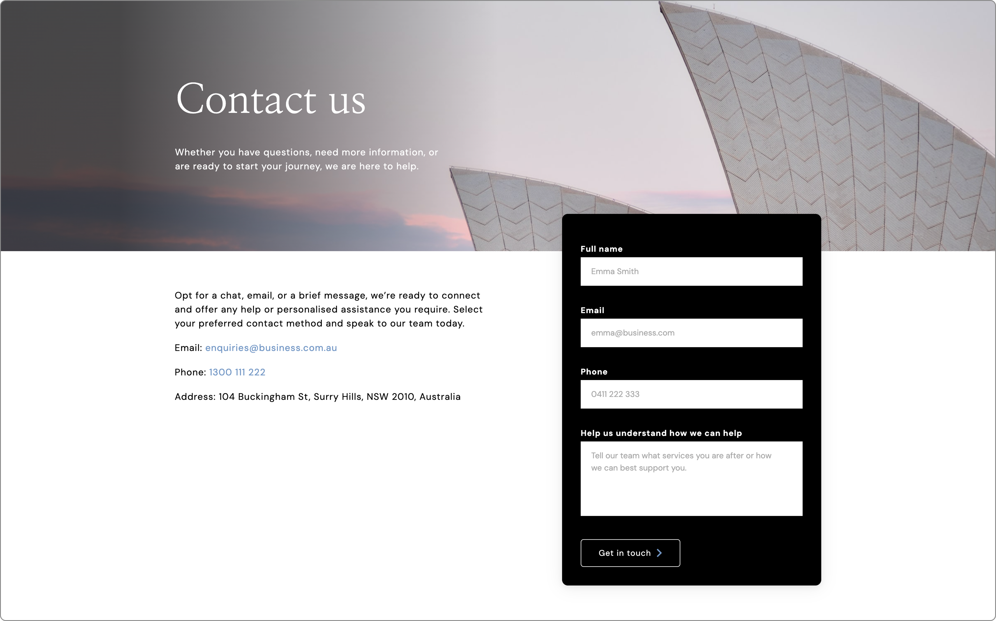 Mortgage broker website template - Contact us page