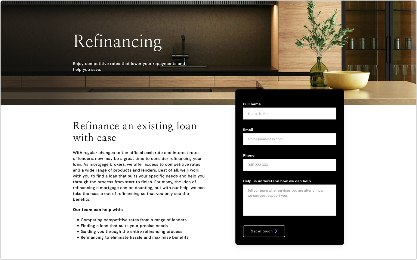 Mortgage broker website template - Dreamweaver - Refinancing page