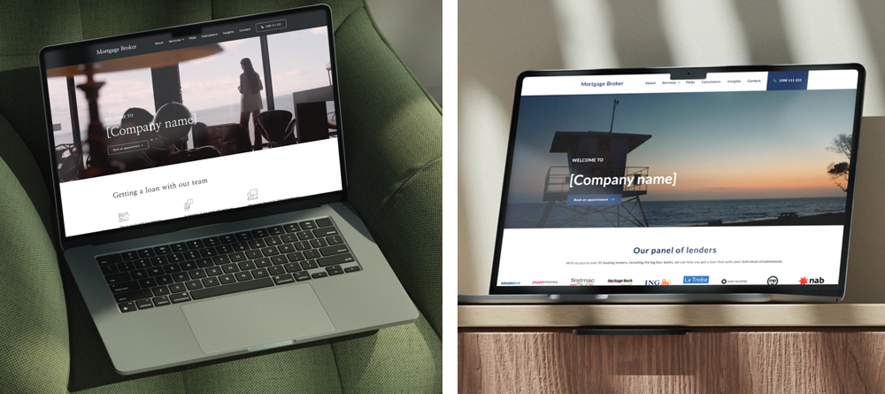 Sample of our mortgage broker website templates that can be purchased for $980 AUD.